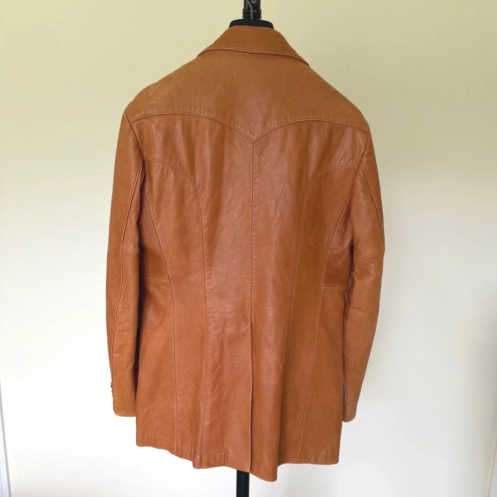 70's Silton California Leather Blazer Jacket Tan Cognac Western Vintage 40